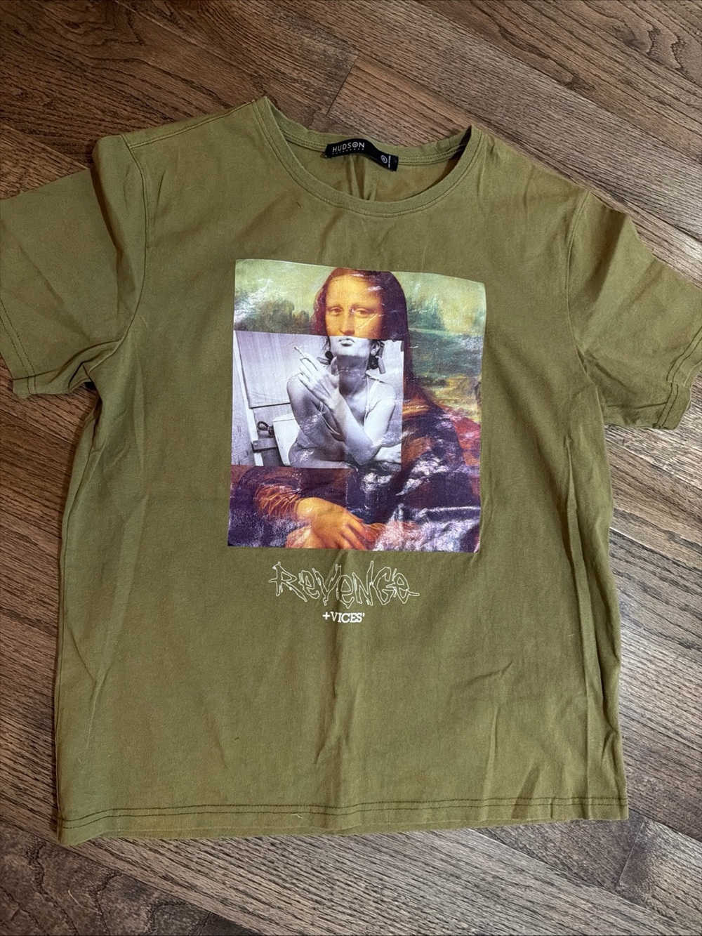Hudson Outerwear Revenge + Vices Mona Lisa Graphic T Shirt Men XL Olive Streetwe